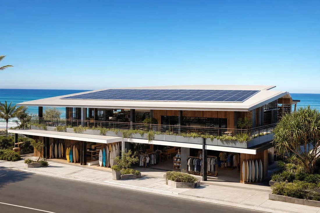 Commercial solar on a Burleigh Heads business rooftop