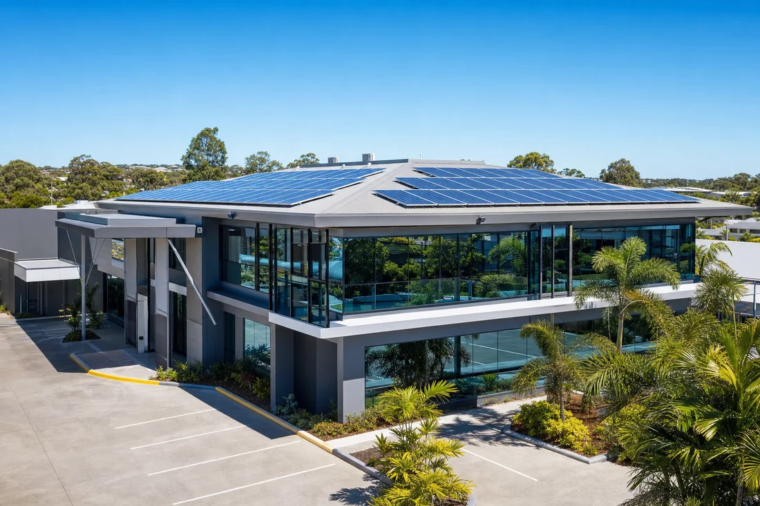 Commercial solar on a Ashmore business rooftop